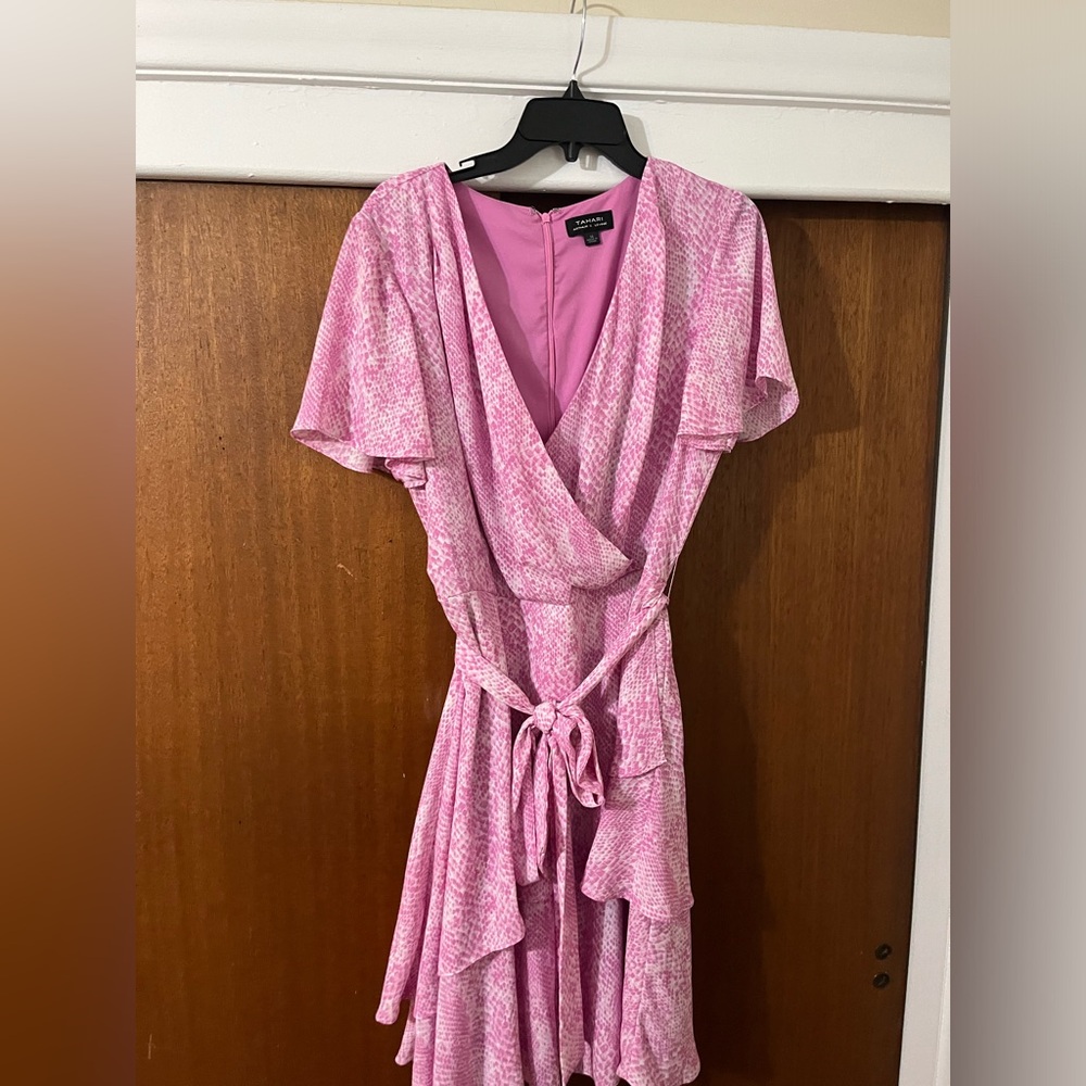 Tahari ASL Snakeskin Print Chiffon Faux Wrap Dress